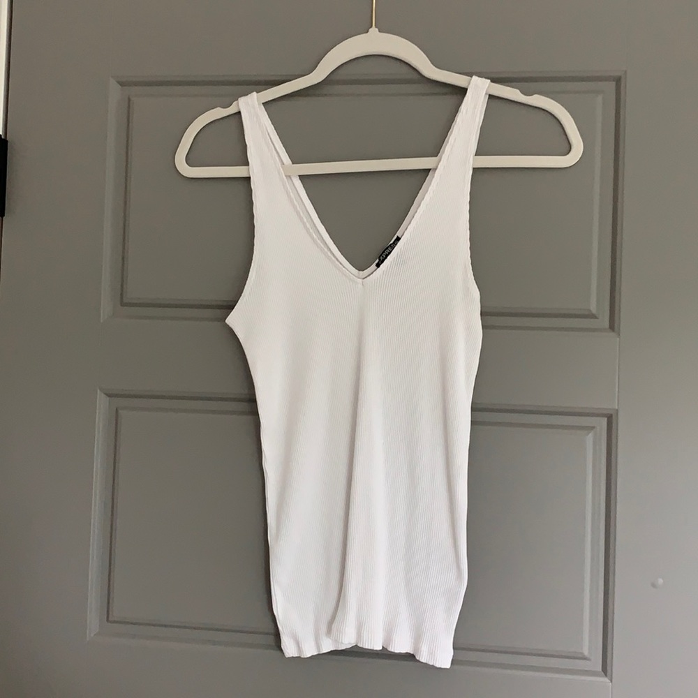 White Express V-Neck Tank